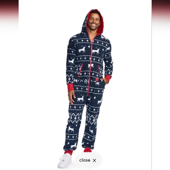 TIPSY ELVES BLUE REINDEER JUMPSUIT UNISEX SZ L - Picture 3 of 13